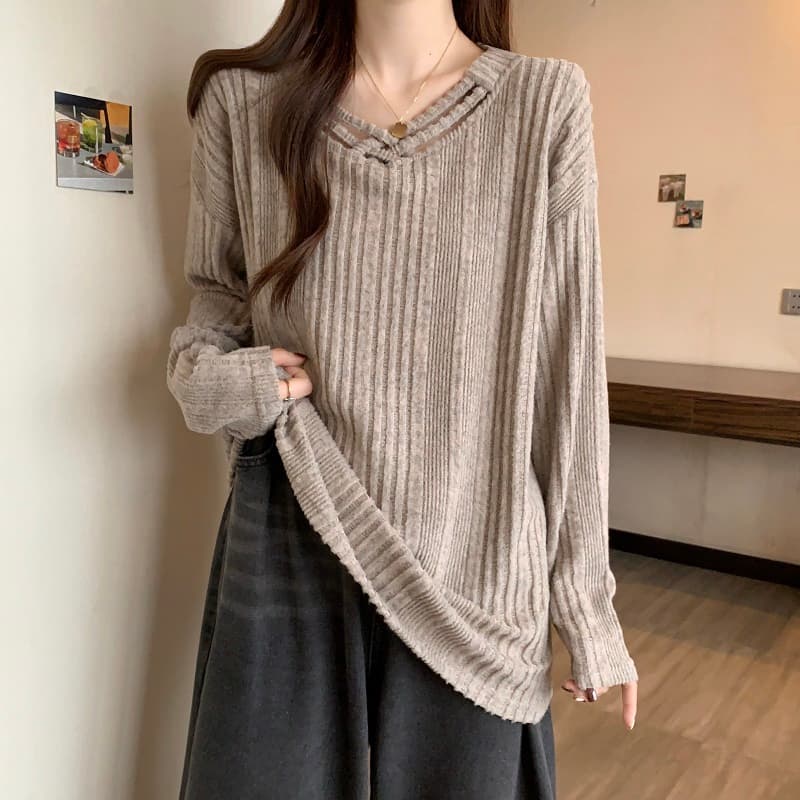 실사 빅 사이즈 유럽 상품 홀로우 아웃 디자인 다용도 질감 센스 가을 루즈핏 슬림해 보이는 긴팔 맨위 1618 상세 이미지 20