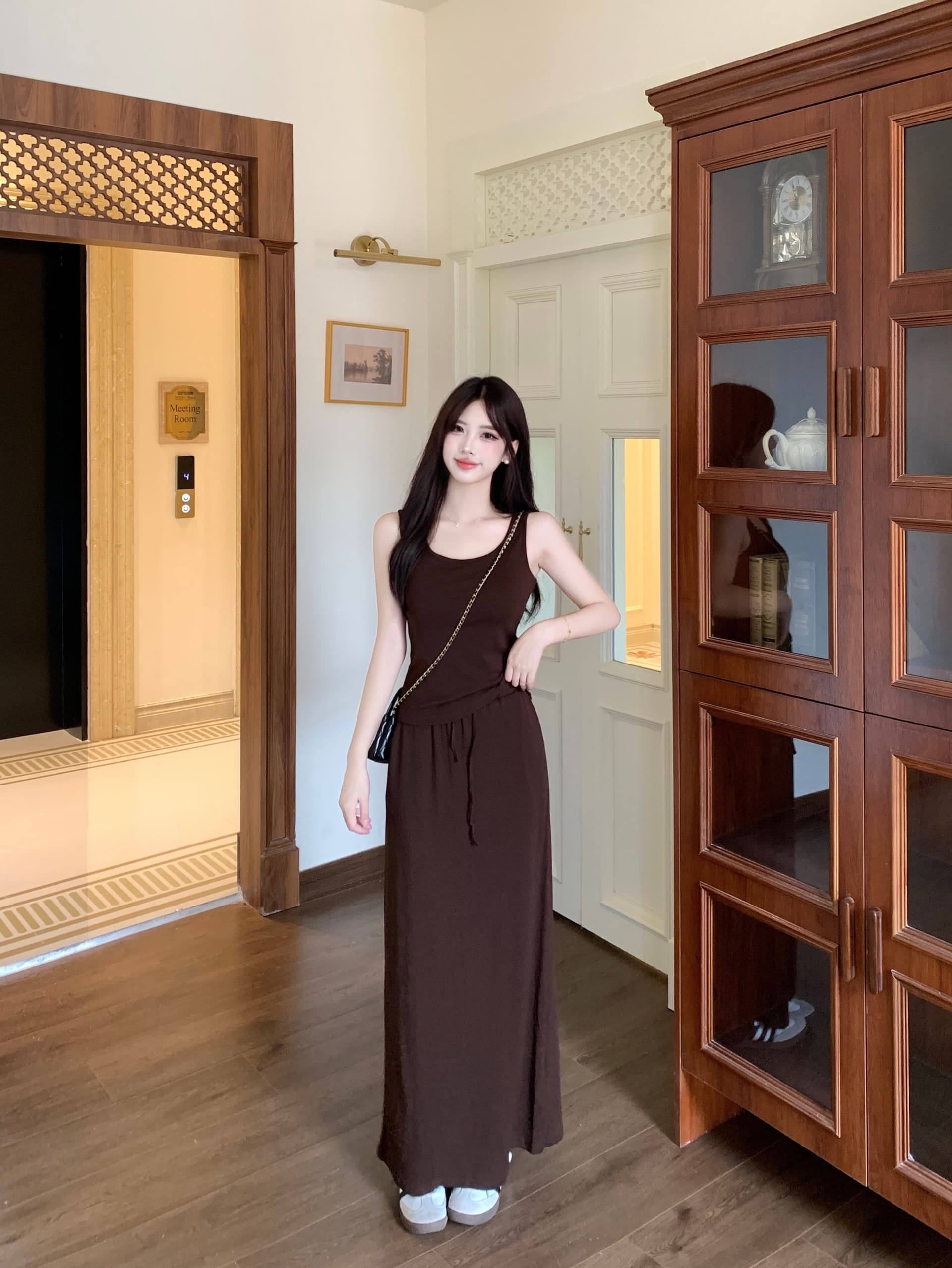 실사 빅 사이즈 가을 품격 반신 치마 세트 한 부서 얇은 스타일 오픈 가디건 인사이드 가져 가라. 슬립 세 조각 여성 세트 8067 상세 이미지 6