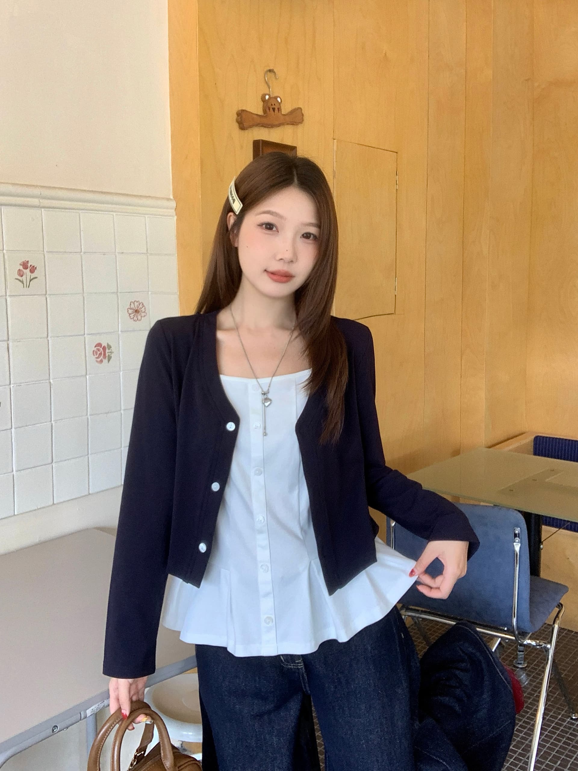 실사 빅 사이즈 페이크 레이어드 니트 스웨터 여성 코트 새로운 이른 가을 한국 스타일 부드러운 바람 맨위 오픈 가디건 8076 상세 이미지 2