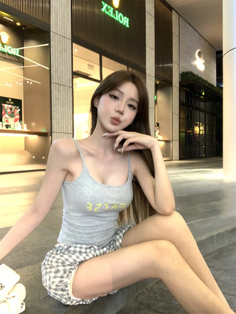 실사 정가 태국 사람 스타일 핫걸 섹시함 다용도 알파벳 슬립 여름 새로운 외출용 작은 조끼 포함 가슴 패드 상세 이미지 20
