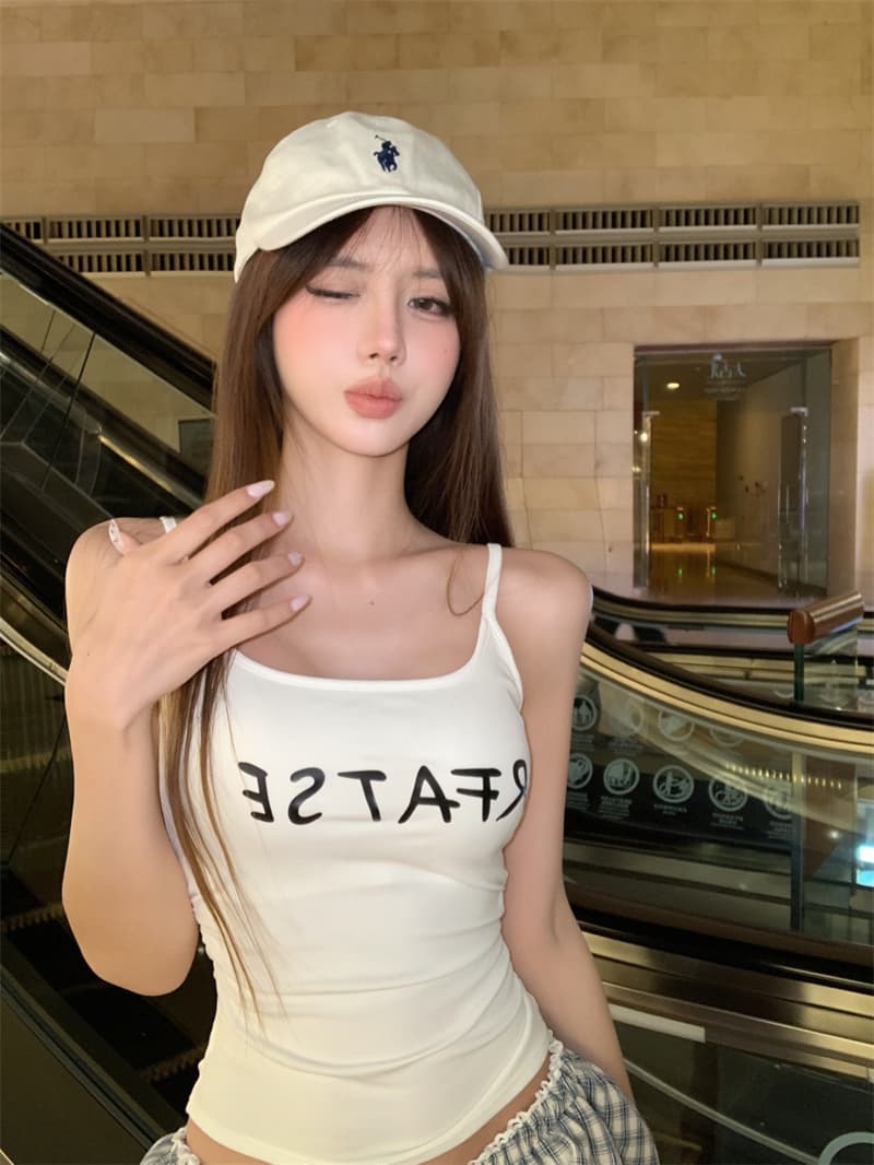 실사 정가 태국 사람 스타일 핫걸 섹시함 다용도 알파벳 슬립 여름 새로운 외출용 작은 조끼 포함 가슴 패드 상세 이미지 25