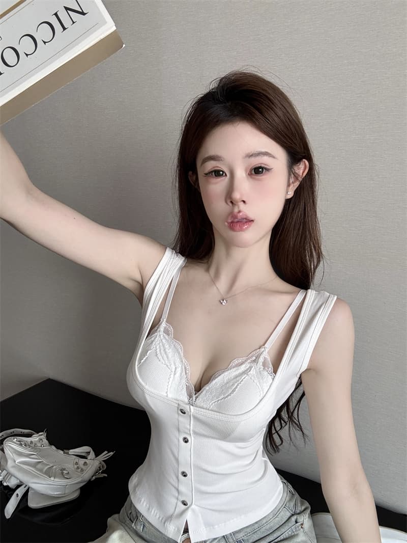 실사 정가 투피스 세트 우는 소리 우는 소리 작은 대중 디자인 외출용 슬립 작은 조끼 레이스 삼각형 컵 안쪽 가져 가라. 포장 가슴 상세 이미지 10