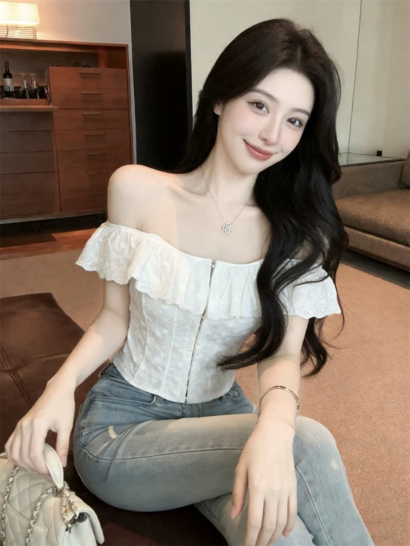 실사 정가 순수한 욕망 프랑스식 자수 보트넥 생선뼈 단추 허리 수축 스트랩 맨위 프릴 슬립 상세 이미지 14