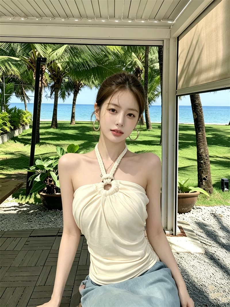 실사 정가 여름 휴가 짜임 행침 목 캐미솔 순수한 욕망 레이스업 백리스 느긋한 튜브탑 맨위 상세 이미지 15