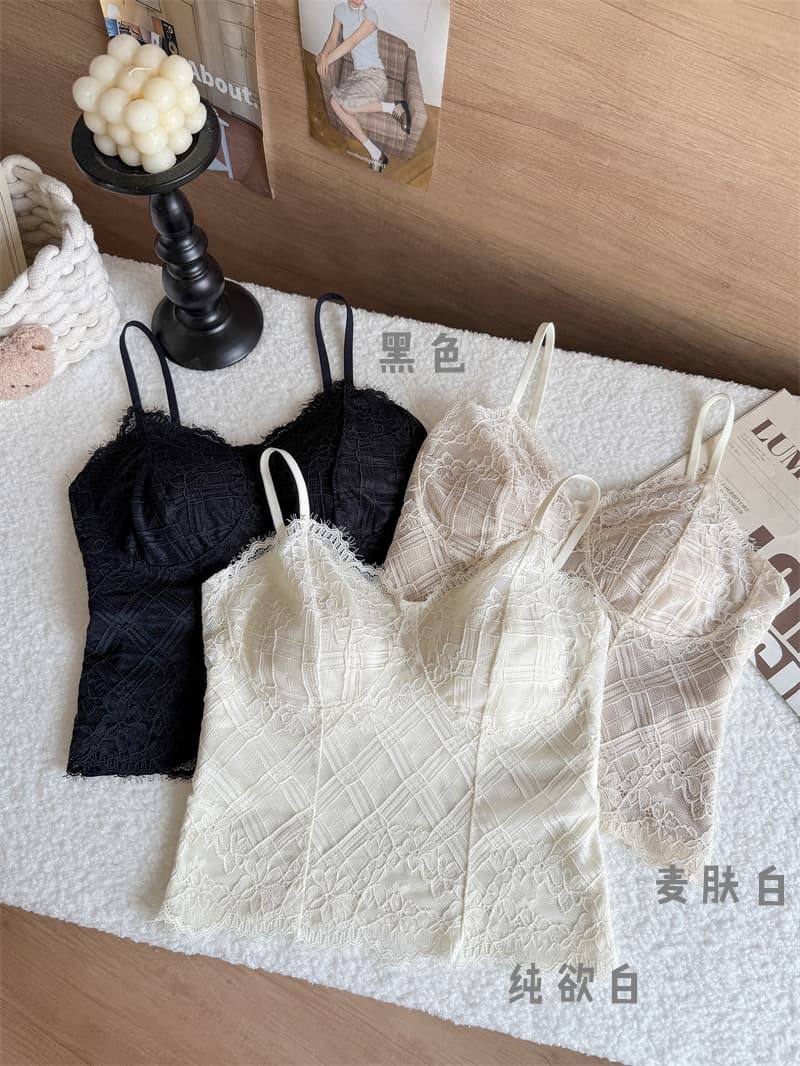 실사 정가 여름 새로운 프랑스식 순수한 욕망 레이스 조끼 슬립 얇은 스타일 벨트 가슴 패드 인사이드 가져 가라. 만나는 맨위 상세 이미지 2