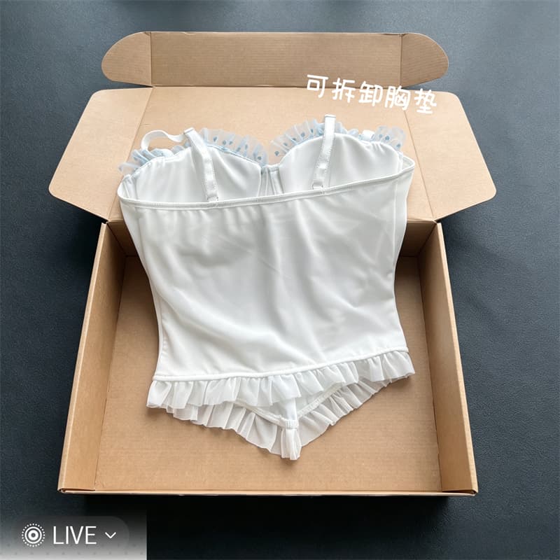 실사 정가 여름 여행 파란색 하트 레이스 망사 생선뼈 코르셋 순수한 욕망 스트랩 허리 수축 슬립 상세 이미지 16