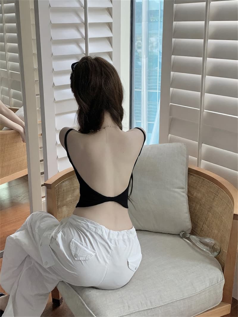 실사 정가 달콤한 매운맛 작은 조끼 아름다움 뒤로 슬립 외출용 여름 백리스 비틀림 디자인 쇼트 스타일 맨위 포함 가슴 패드 상세 이미지 13