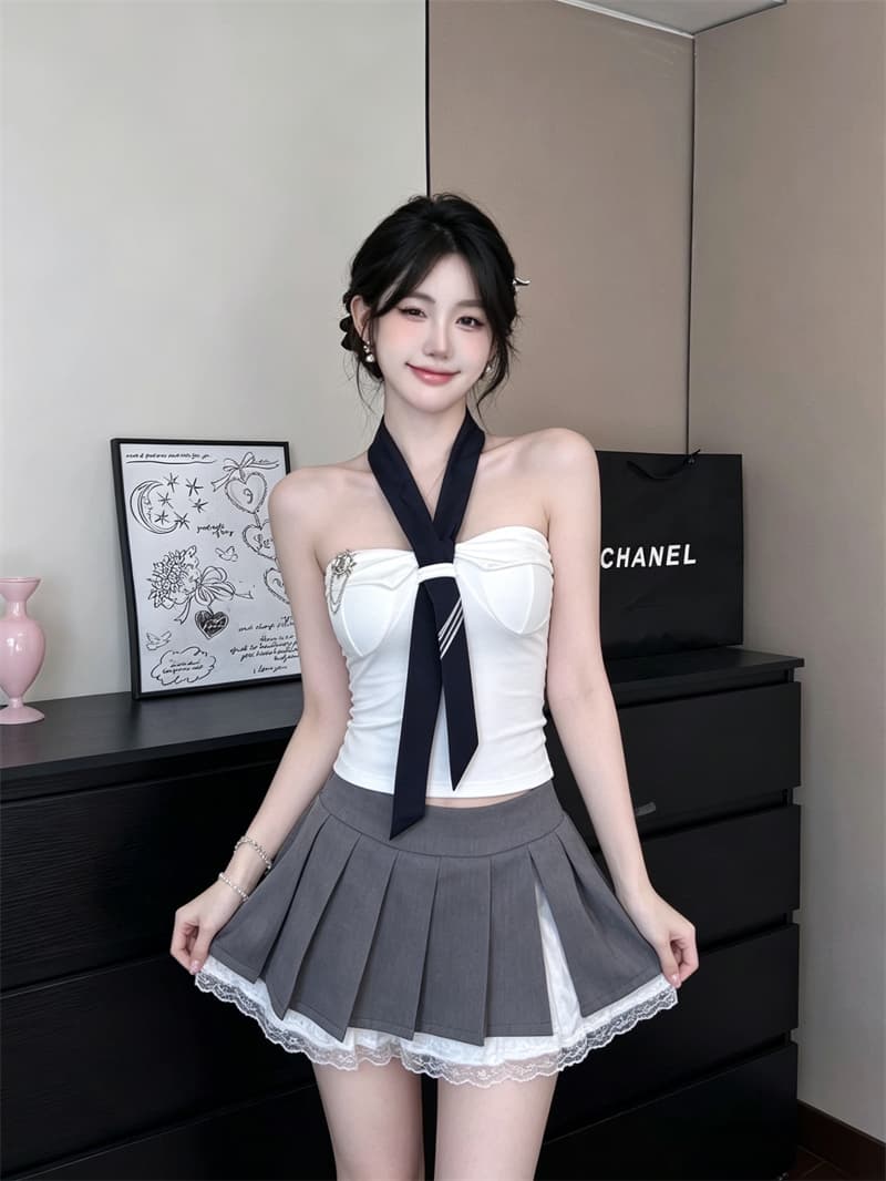 실사 정가 행침 목 학원 스타일 브로치 튜브탑 조끼 여성 여름 허리 수축 슬림해 보이는 순수한 욕망 바람 맨위 포함 가슴 패드 상세 이미지 20