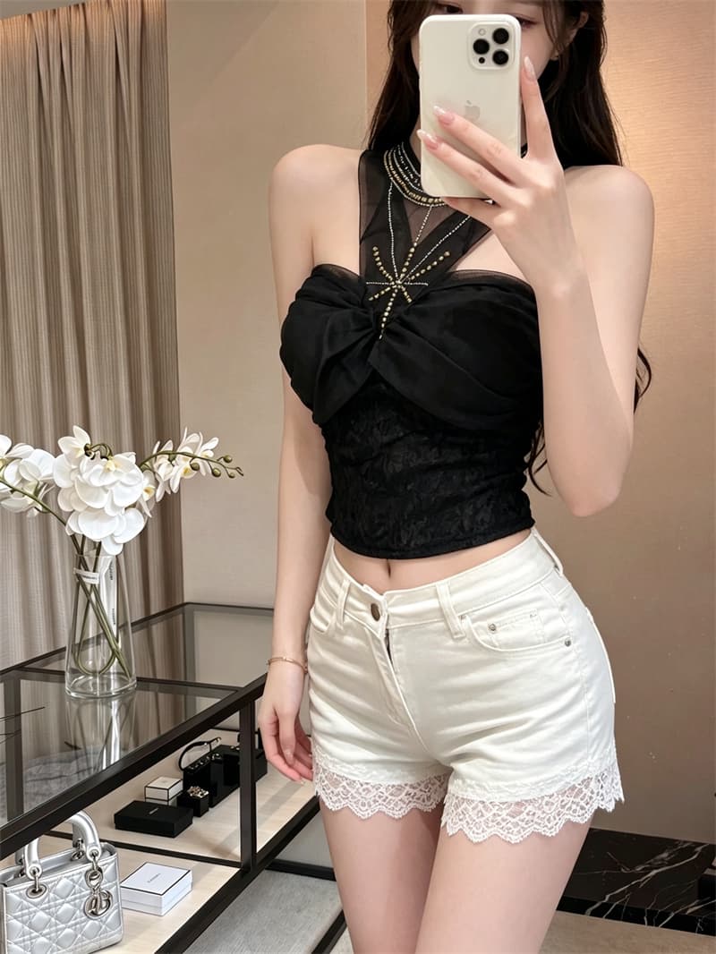 실사 정가 핫걸 망사 행침 목 핫픽스 레이스 조끼 여성 외출용 가슴 패드 하나 포장 가슴 순수한 욕망 맨위 이미지 3