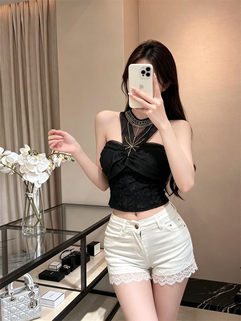 실사 정가 핫걸 망사 행침 목 핫픽스 레이스 조끼 여성 외출용 가슴 패드 하나 포장 가슴 순수한 욕망 맨위 상세 이미지 8
