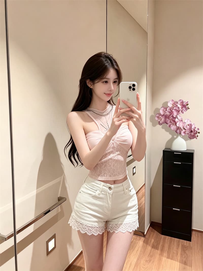 실사 정가 핫걸 망사 행침 목 핫픽스 레이스 조끼 여성 외출용 가슴 패드 하나 포장 가슴 순수한 욕망 맨위 상세 이미지 22