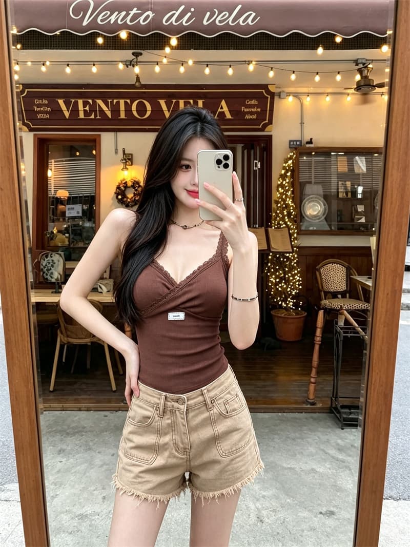 실사 정가 한 부서 섹시함 핫걸 바람 레이스 레이스 V넥 슬립 여성 여름 몸매 가꾸기 디스플레이 가슴 종류 상세 이미지 12