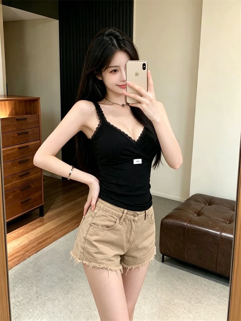 실사 정가 한 부서 섹시함 핫걸 바람 레이스 레이스 V넥 슬립 여성 여름 몸매 가꾸기 디스플레이 가슴 종류 상세 이미지 18