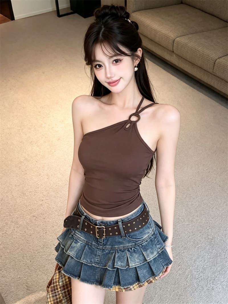 실사 정가 여름 비스듬한 어깨 캐미솔 순수한 욕망 숄더백 맨위 디자인 센스 슬림해 보이는 외출용 아름다움 뒤로 상세 이미지 11