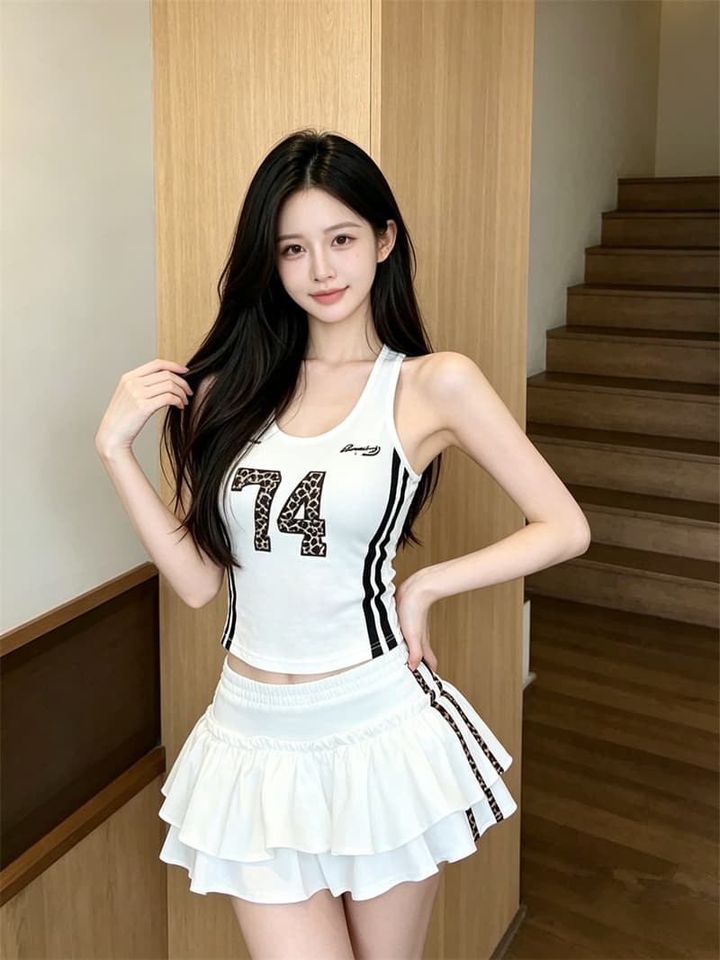 실사 정가 알파벳 프린트 레오파드 무늬 행침 목 캐미솔 몸매 가꾸기 슬림해 보이는 운동 바람 핫걸 아름다움 뒤로 상세 이미지 6