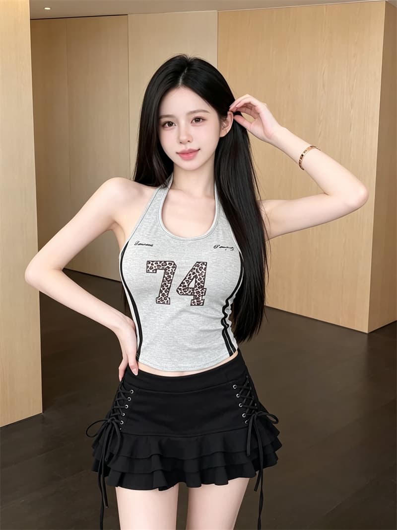 실사 정가 알파벳 프린트 레오파드 무늬 행침 목 캐미솔 몸매 가꾸기 슬림해 보이는 운동 바람 핫걸 아름다움 뒤로 상세 이미지 15