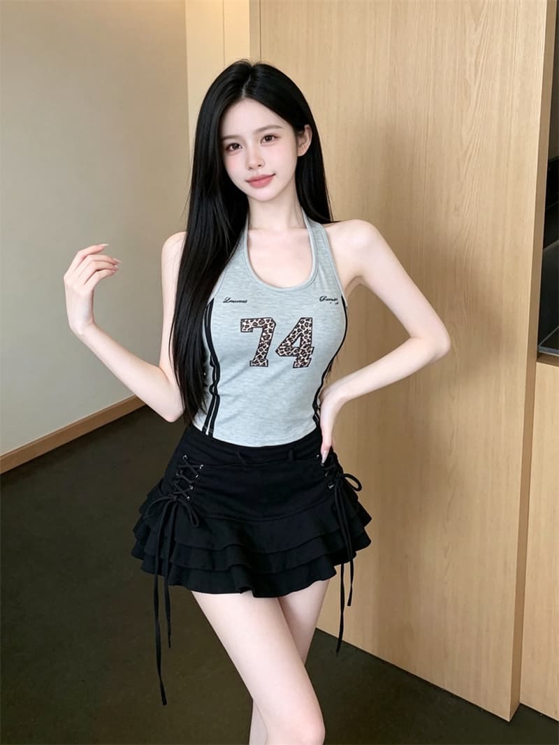 실사 정가 알파벳 프린트 레오파드 무늬 행침 목 캐미솔 몸매 가꾸기 슬림해 보이는 운동 바람 핫걸 아름다움 뒤로 상세 이미지 17