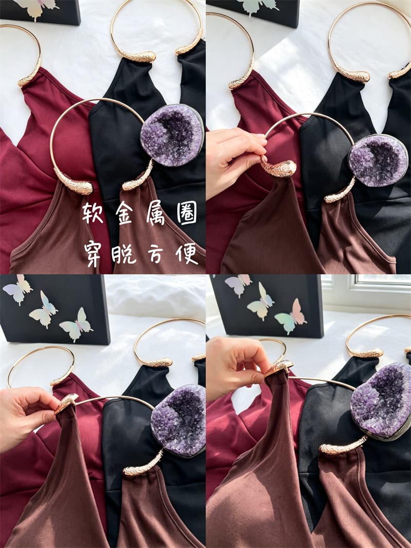 실사 정가 여름 태국 사람 스타일 섹시함 칼라 V넥 행침 목 캐미솔 순수한 욕망 몸매 가꾸기 백리스 맨위 여성 상세 이미지 2