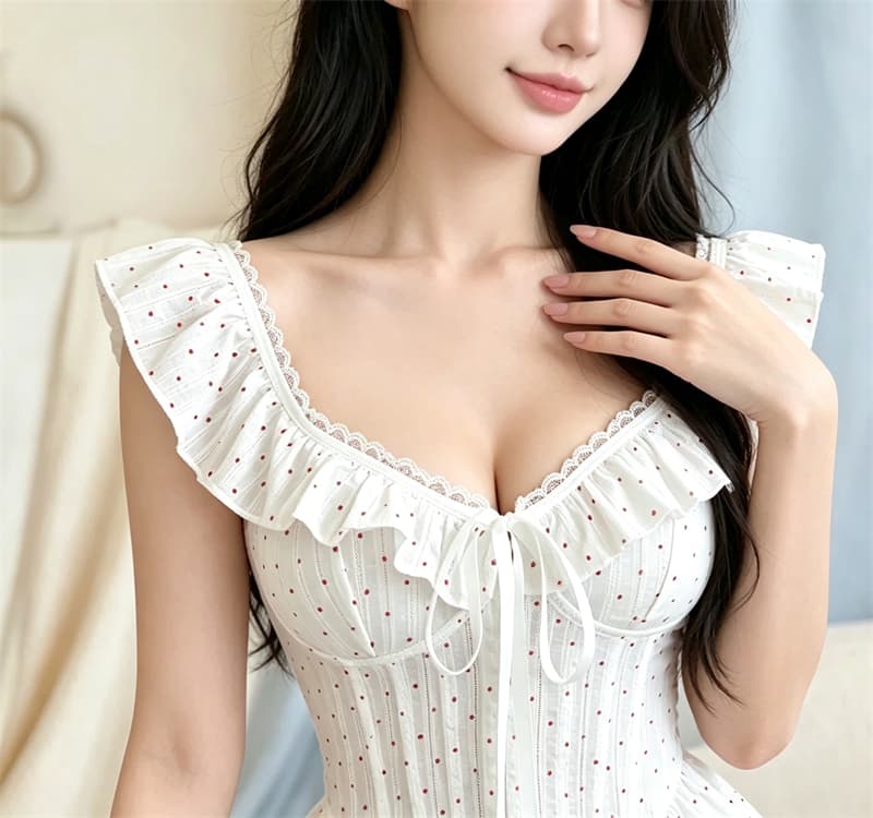 실사 정가 프랑스식 전원 바람 프릴 레이스 오프숄더 스트랩 캐미솔 순수한 욕망 핫걸 몸매 가꾸기 상세 이미지 12