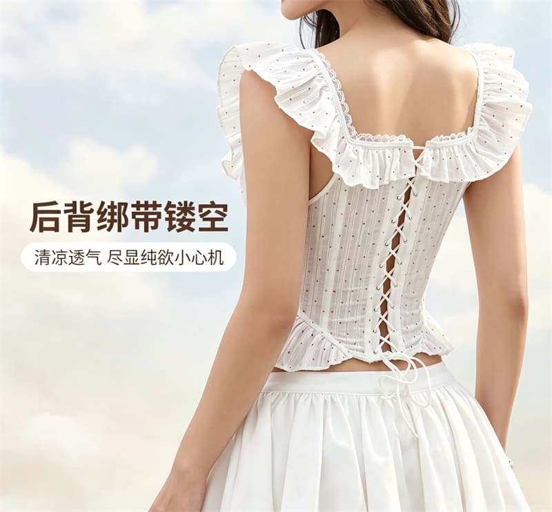 실사 정가 프랑스식 전원 바람 프릴 레이스 오프숄더 스트랩 캐미솔 순수한 욕망 핫걸 몸매 가꾸기 상세 이미지 14