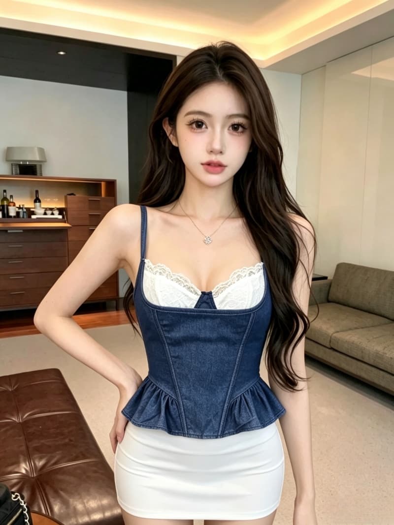 실사 정가 아메리칸 튜브탑 데님 프릴 캐미솔 외출용 생선뼈 코르셋 신축성 몸매 가꾸기 상세 이미지 6