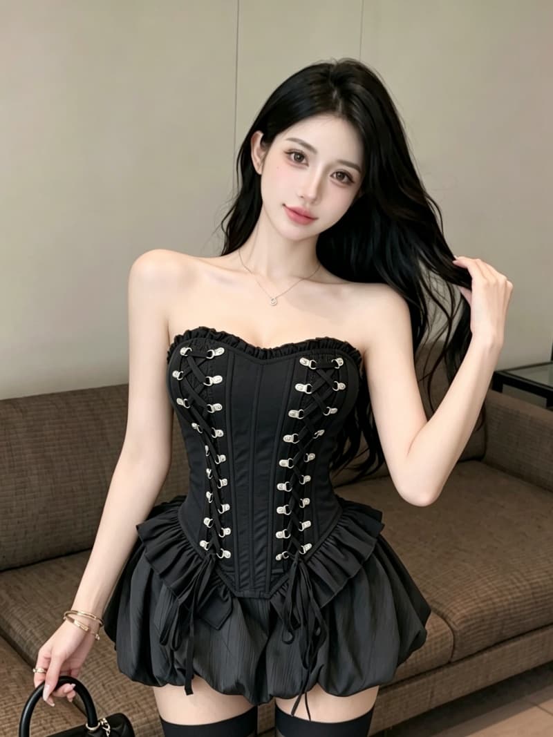실사 정가 달콤한 차가운 튜브탑 스트랩 허리 생선뼈 코르셋 다크 바람 핫걸 슬림해 보이는 슬립 맨위 상세 이미지 10