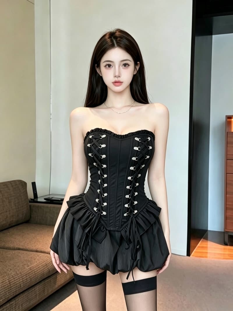 실사 정가 달콤한 차가운 튜브탑 스트랩 허리 생선뼈 코르셋 다크 바람 핫걸 슬림해 보이는 슬립 맨위 상세 이미지 13