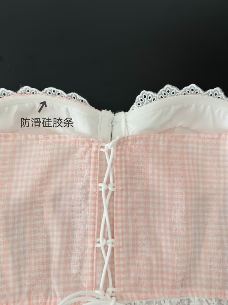 실사 정가 프랑스식 블루 화이트 그리드 생선뼈 코르셋 레이스 허리 달콤함 신선함 몸매 가꾸기 슬림해 보이는 슬립 맨위 상세 이미지 14