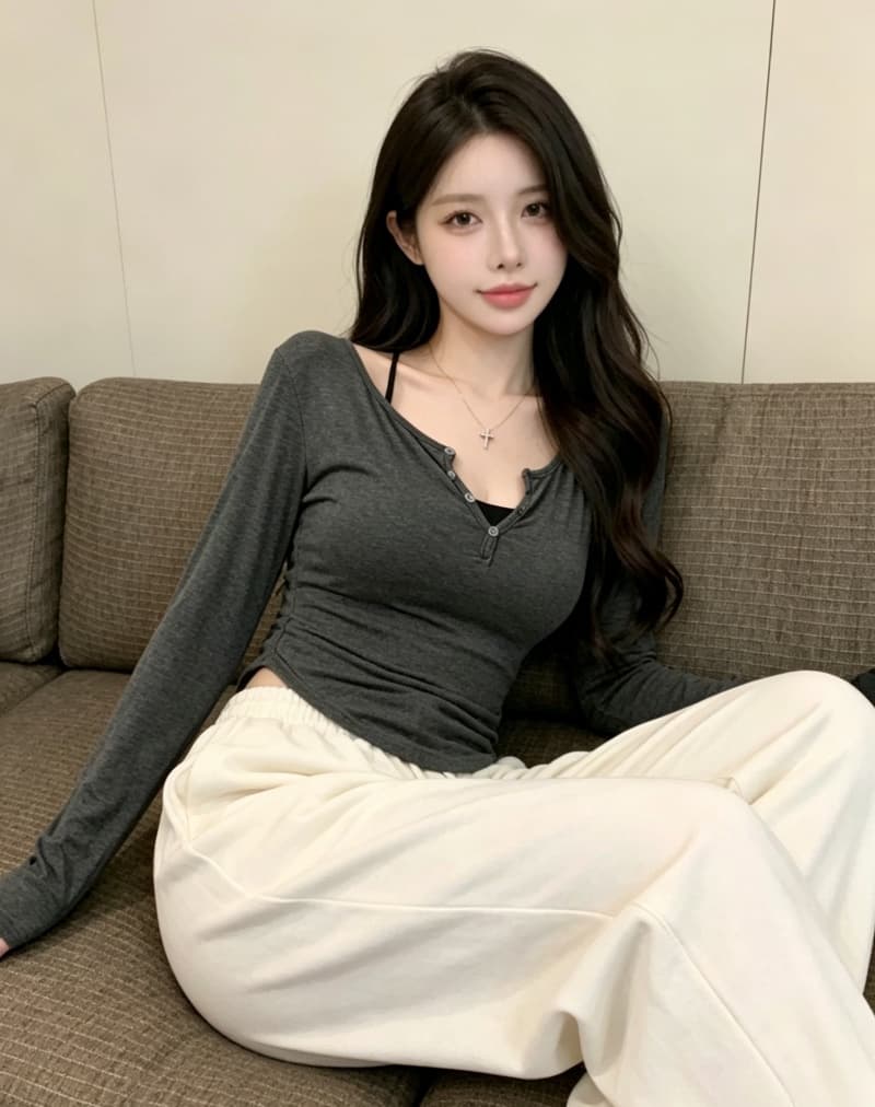 실사 정가 이른 가을 순수한 욕망 디스플레이 몸 마이크로 ~을 통해 투피스 세트 긴팔 티셔츠 기본 셔츠 자외선 차단 블라우스 얇은 스타일 상세 이미지 18