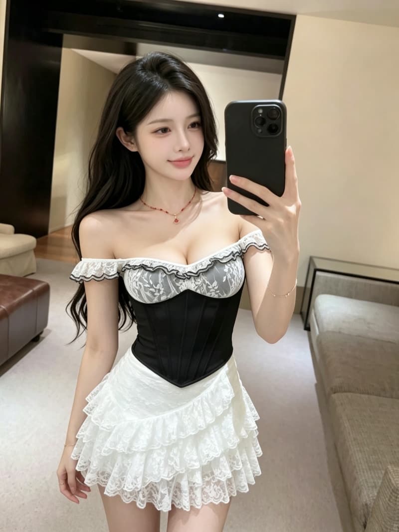 실사 정가 오프숄더 튜브탑 핫걸 레이스 레이스 섹시함 허리 코르셋 생선뼈 몸매 가꾸기 캐미솔 상세 이미지 16