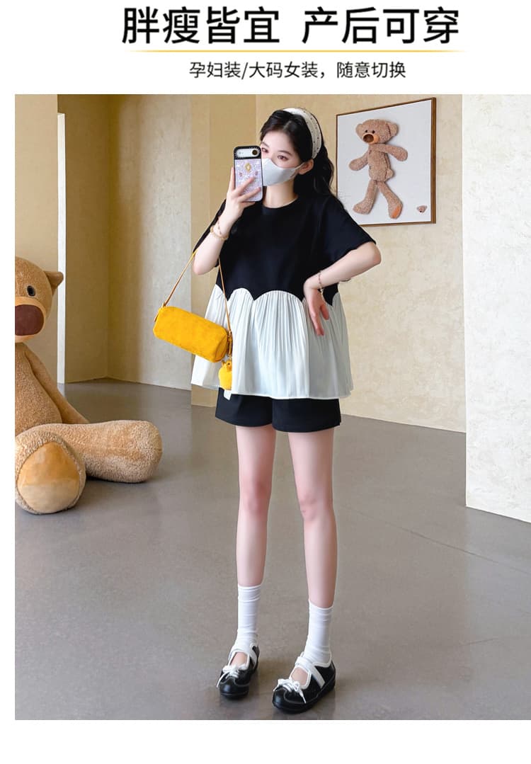 실사 대 물품 여름 새로운 프릴 패치워크 디자인 임산부 맨위 복부 지지 바지 상세 이미지 4