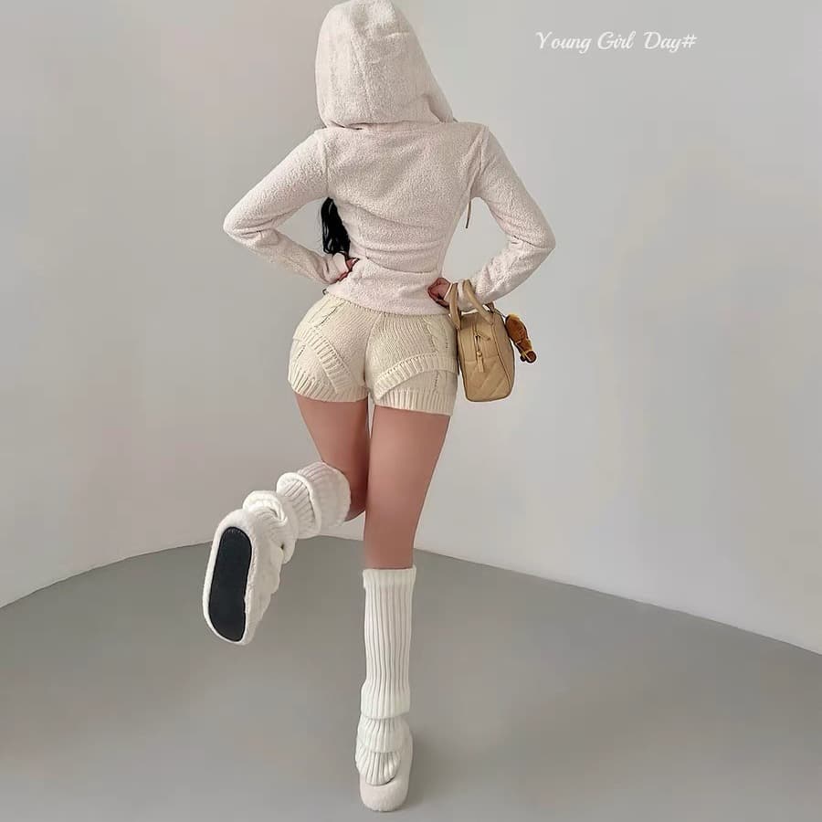 한국 동대문 가을 겨울 새로운 아메리칸 레트로 니트 털실 반바지 여성 몸매 가꾸기 슬림해 보이는 캐주얼 반바지 외출용 이미지 5