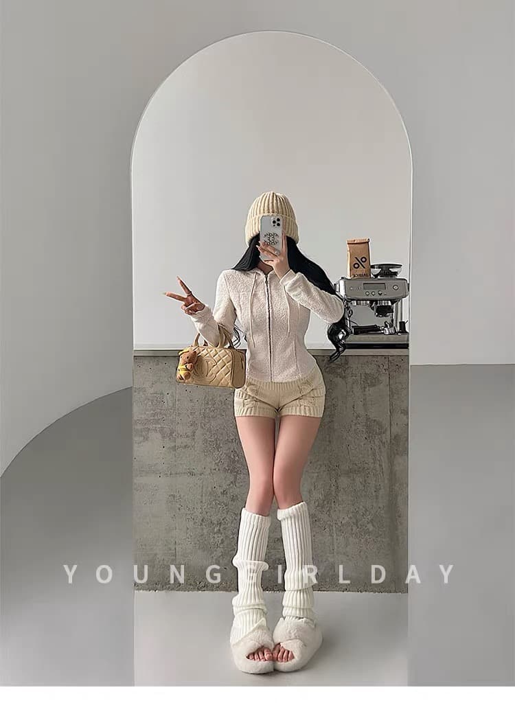 한국 동대문 가을 겨울 새로운 아메리칸 레트로 니트 털실 반바지 여성 몸매 가꾸기 슬림해 보이는 캐주얼 반바지 외출용 상세 이미지 3