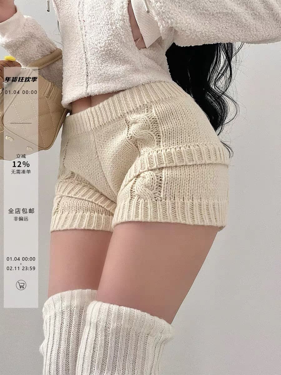 한국 동대문 가을 겨울 새로운 아메리칸 레트로 니트 털실 반바지 여성 몸매 가꾸기 슬림해 보이는 캐주얼 반바지 외출용 상세 이미지 18