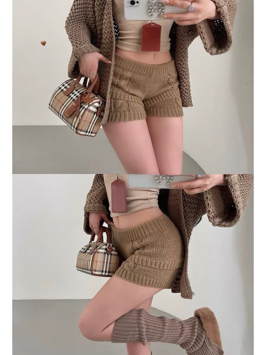한국 동대문 가을 겨울 새로운 아메리칸 레트로 니트 털실 반바지 여성 몸매 가꾸기 슬림해 보이는 캐주얼 반바지 외출용 상세 이미지 20