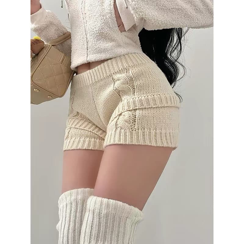한국 동대문 가을 겨울 새로운 아메리칸 레트로 니트 털실 반바지 여성 몸매 가꾸기 슬림해 보이는 캐주얼 반바지 외출용 상세 이미지 22