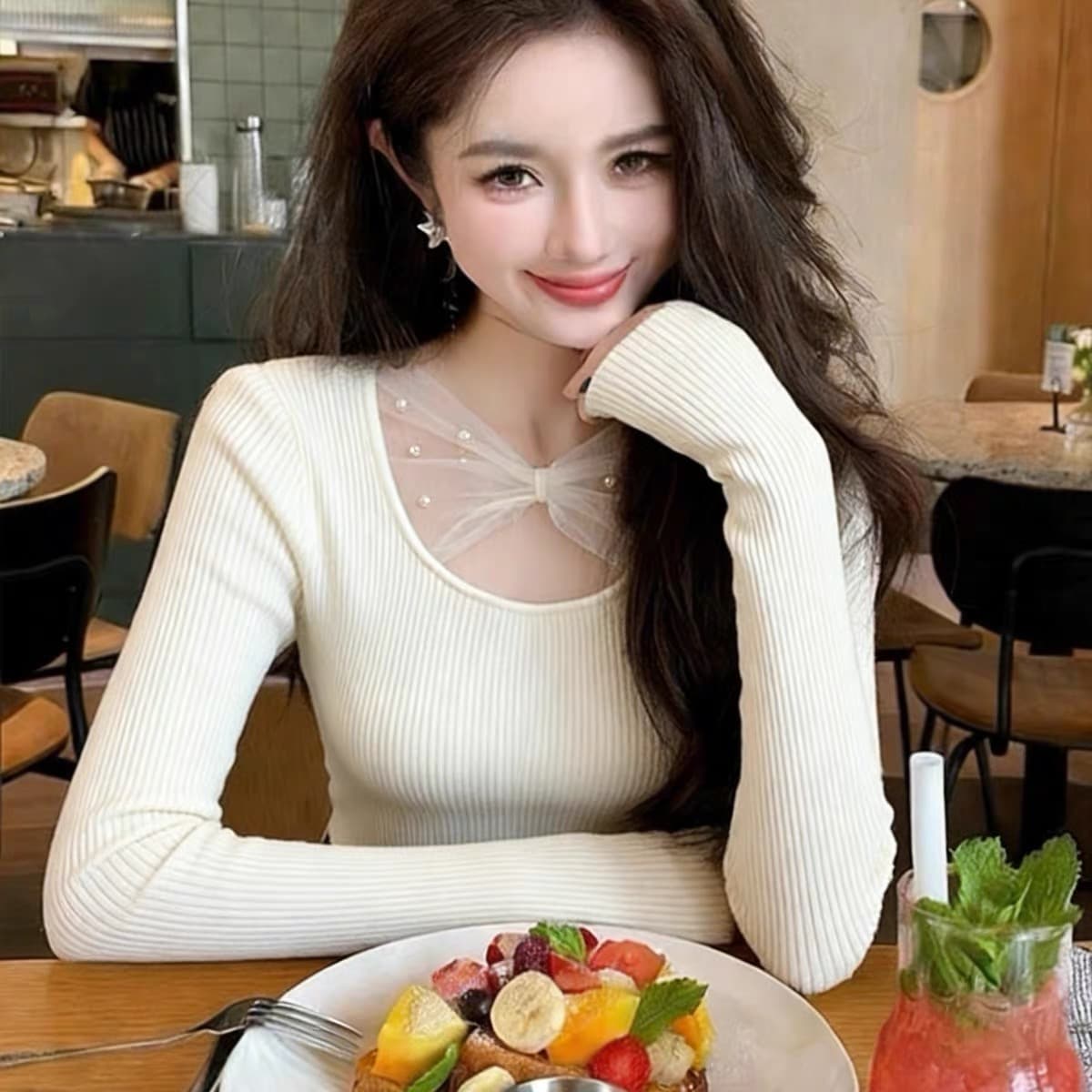 정가 한국 스타일 기본 셔츠 여성 가을 겨울 고급 센스 인사이드 가져 가라. 몸매 가꾸기 패치워크 망사 스웨터 새로운 니트 스웨터 맨위 이미지 3
