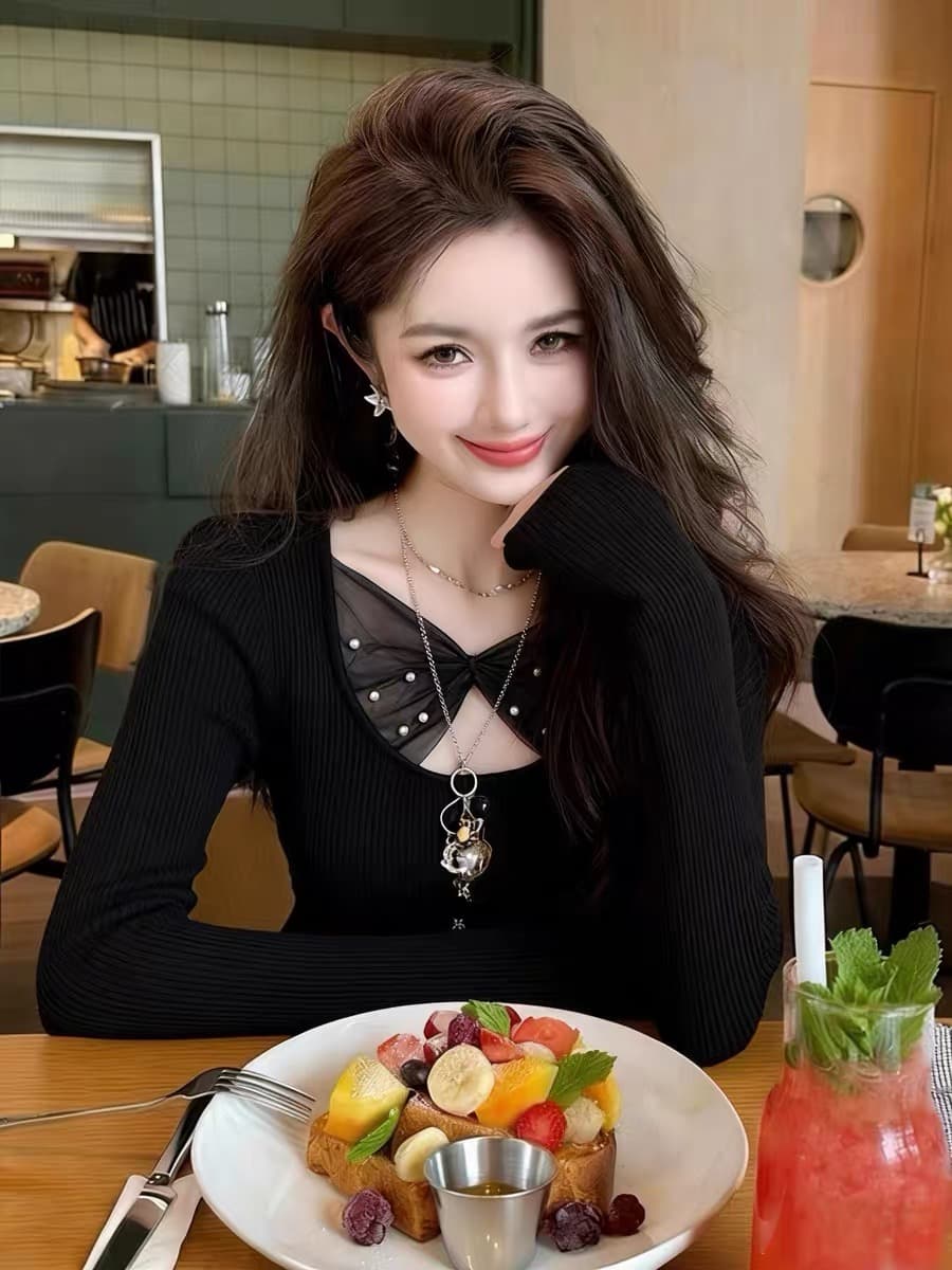 정가 한국 스타일 기본 셔츠 여성 가을 겨울 고급 센스 인사이드 가져 가라. 몸매 가꾸기 패치워크 망사 스웨터 새로운 니트 스웨터 맨위 상세 이미지 8