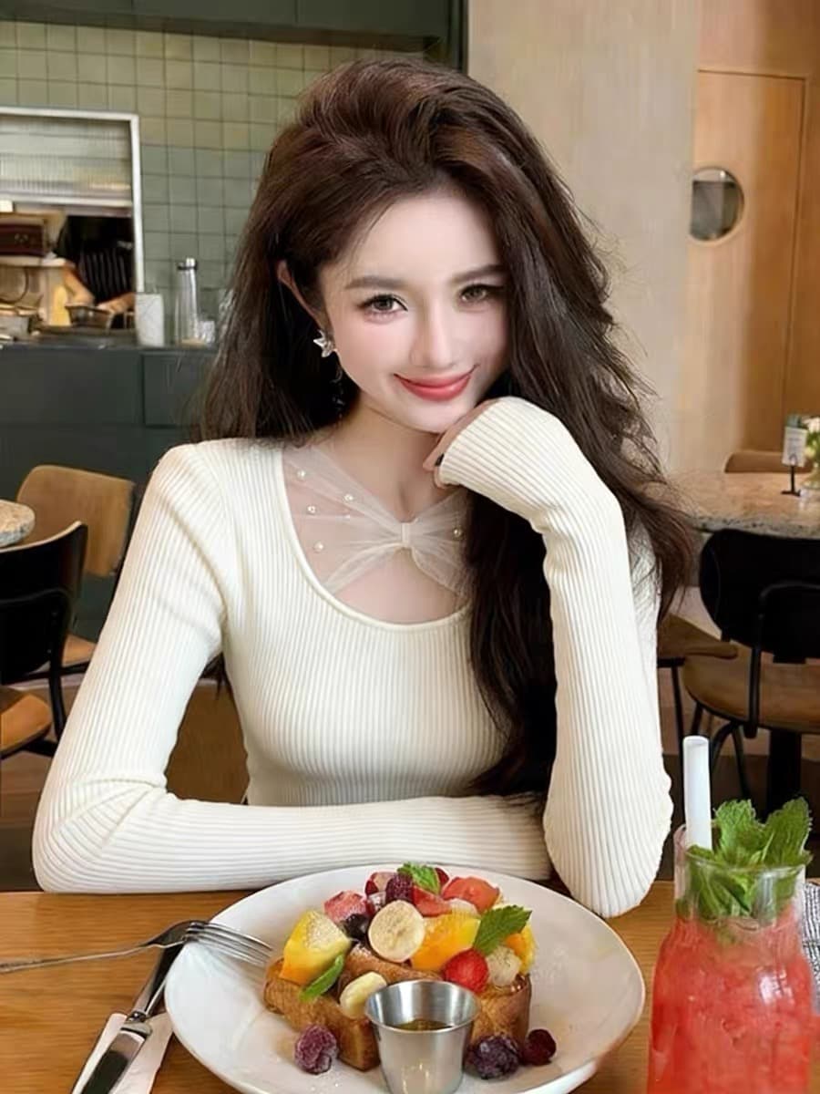 정가 한국 스타일 기본 셔츠 여성 가을 겨울 고급 센스 인사이드 가져 가라. 몸매 가꾸기 패치워크 망사 스웨터 새로운 니트 스웨터 맨위 상세 이미지 9