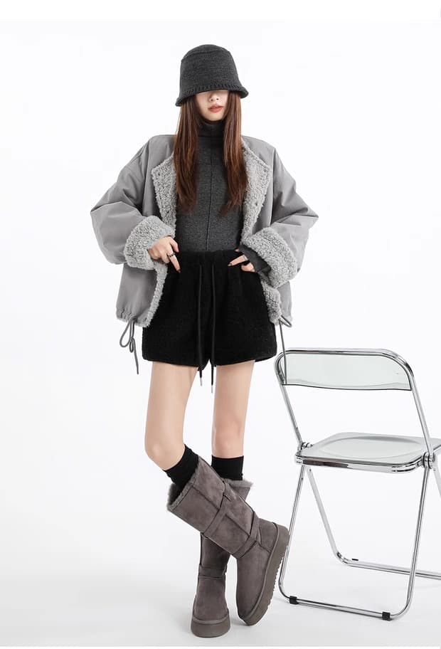 580 그램 플러시 재료 양털 캐주얼 바지 여성 가을 겨울 펌프 로프 슬림해 보이는 바지 하이웨이스트 스트레이트 반바지 한 마디 핫 바지 상세 이미지 24