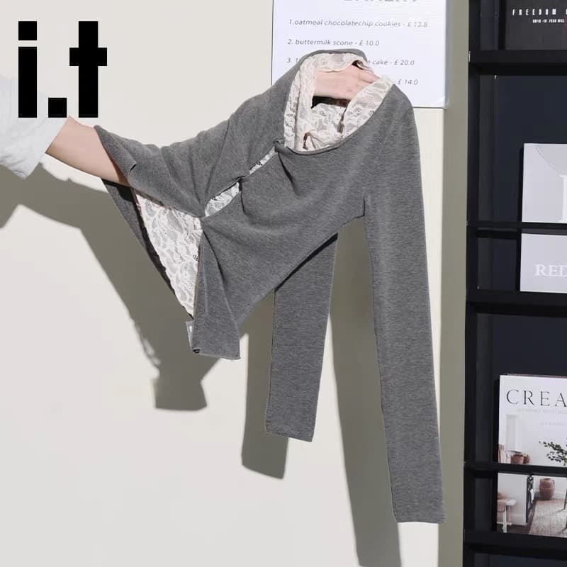 tongiiuu 루오 수 있습니다. betty 페이크 레이어드 레이스 니트 스웨터 여성 몸매 가꾸기 긴팔 티셔츠 인사이드 가져 가라. 만나는 맨위 상세 이미지 10