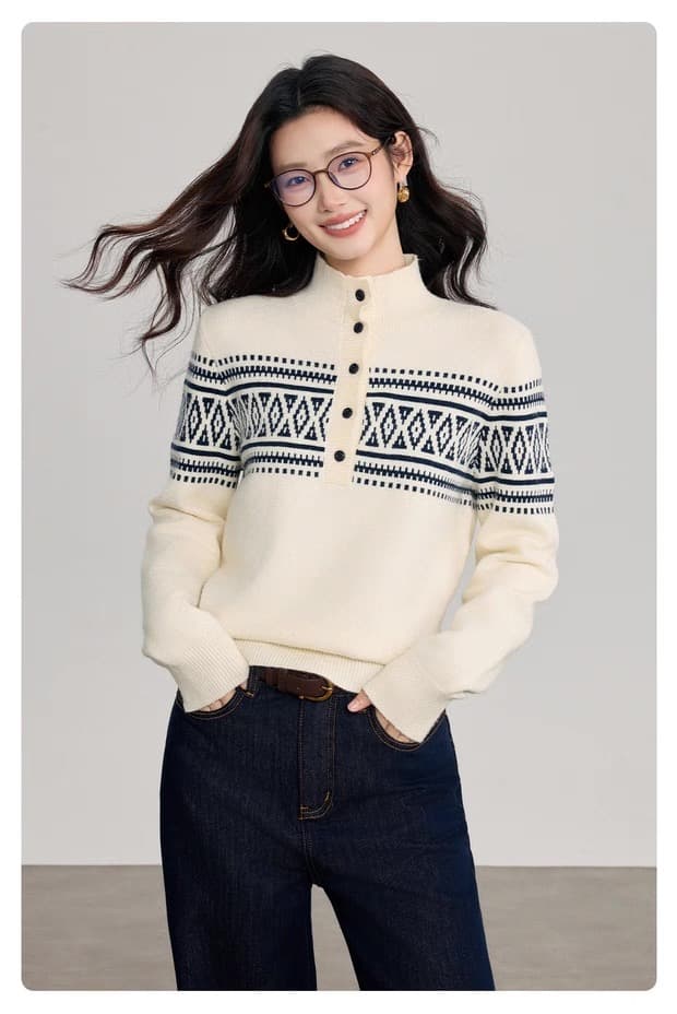 한 부서 느긋한 바람 배색 다용도 긴팔 니트 스웨터 가을 겨울철 고급 센스 착용 가져 가라. 부드러운 찹쌀 연령 감소 스웨터 상세 이미지 3
