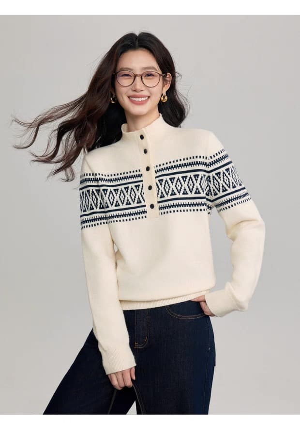 한 부서 느긋한 바람 배색 다용도 긴팔 니트 스웨터 가을 겨울철 고급 센스 착용 가져 가라. 부드러운 찹쌀 연령 감소 스웨터 상세 이미지 7