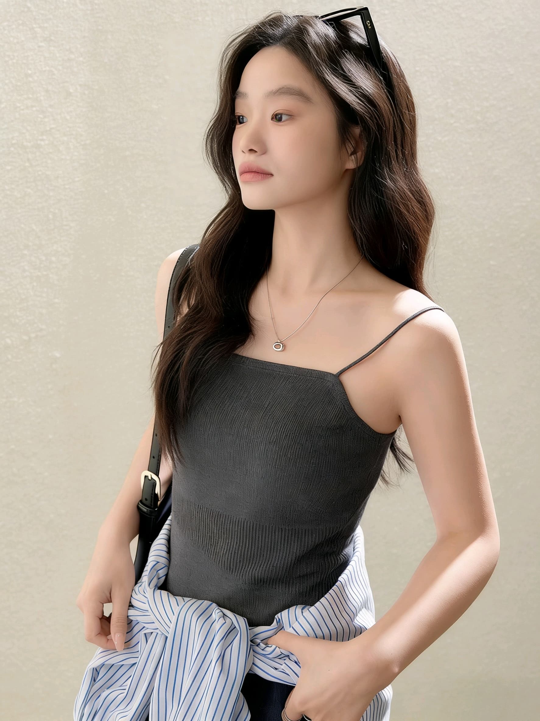 넓은 색상 검정색 니트 외출용 조끼 슬립 여성 2026 봄 여름 새로운 몸매 가꾸기 슬림해 보이는 만나는 민소매 맨위 가을 이미지 4