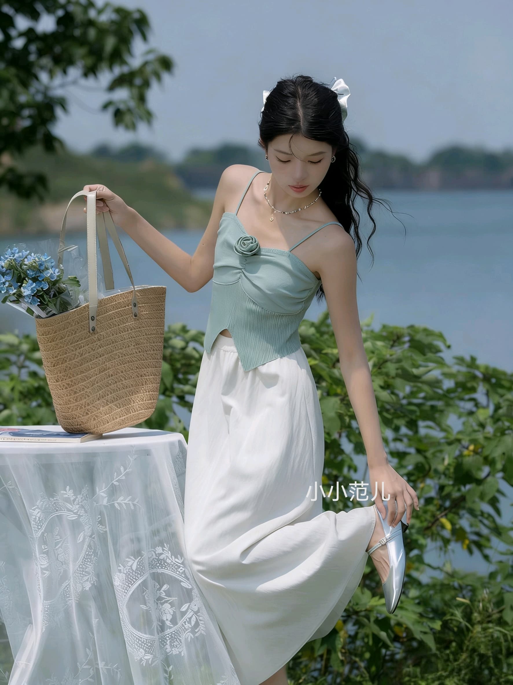 순수한 욕망 바람 3 차원 꽃 캐미솔 여름 새로운 핫걸 외출용 민소매 맨위 트렌디 상세 이미지 2