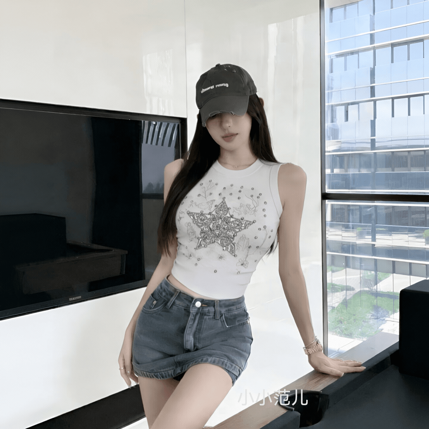 아메리칸 무거운 작업 다이아몬드 세팅 캐미솔 인사이드 가져 가라. 여름 달콤한 차가운 핫걸 외출용 운동 민소매 맨위 디자인 센스 이미지 3
