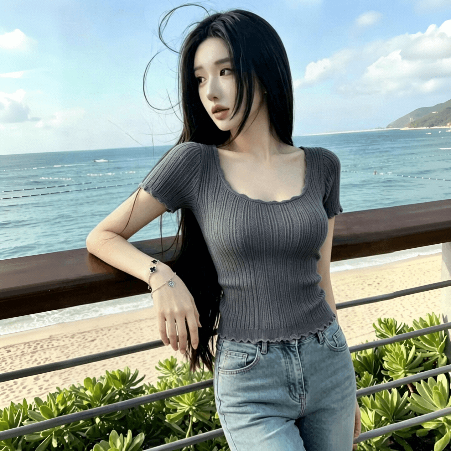 한 부서 부드러운 바람 레이스 광장 칼라 얼음 실크 니트 스웨터 반팔 티셔츠 여성 몸매 가꾸기 슬림해 보이는 다용도 디스플레이 화이트 자이언트 잘 생긴 상세 이미지 5