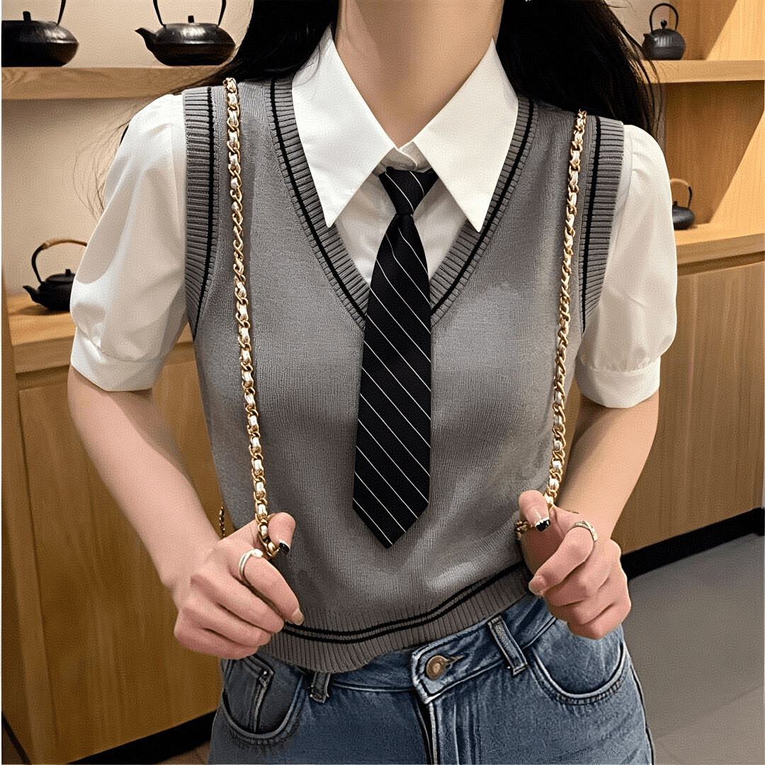 학원 스타일 외국 가스 버블 반팔 POLO 칼라 여성 셔츠 디자인 센스 작은 대중 Chic 페이크 레이어드 쇼트 스타일 맨위 여름 이미지 2