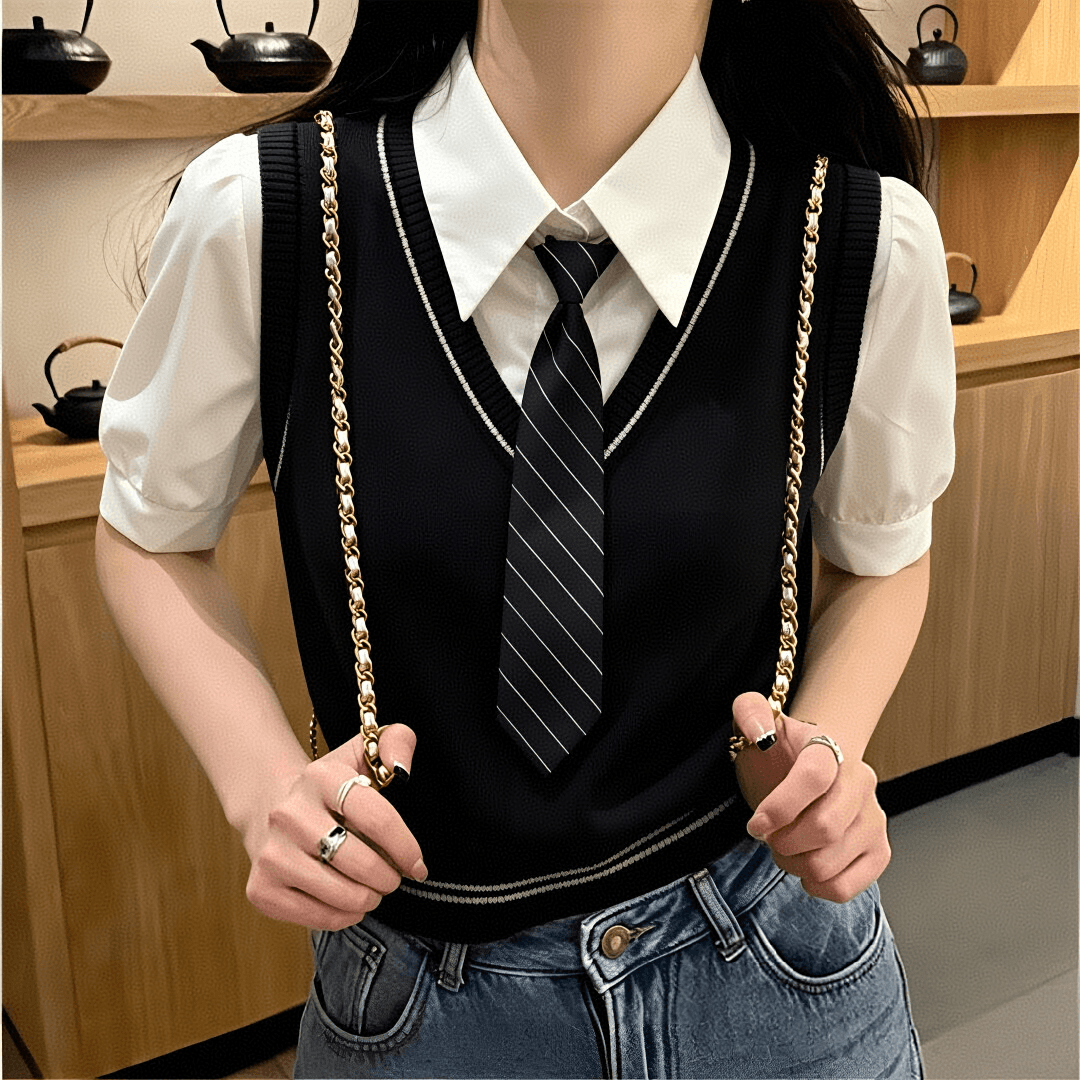 학원 스타일 외국 가스 버블 반팔 POLO 칼라 여성 셔츠 디자인 센스 작은 대중 Chic 페이크 레이어드 쇼트 스타일 맨위 여름 이미지 5