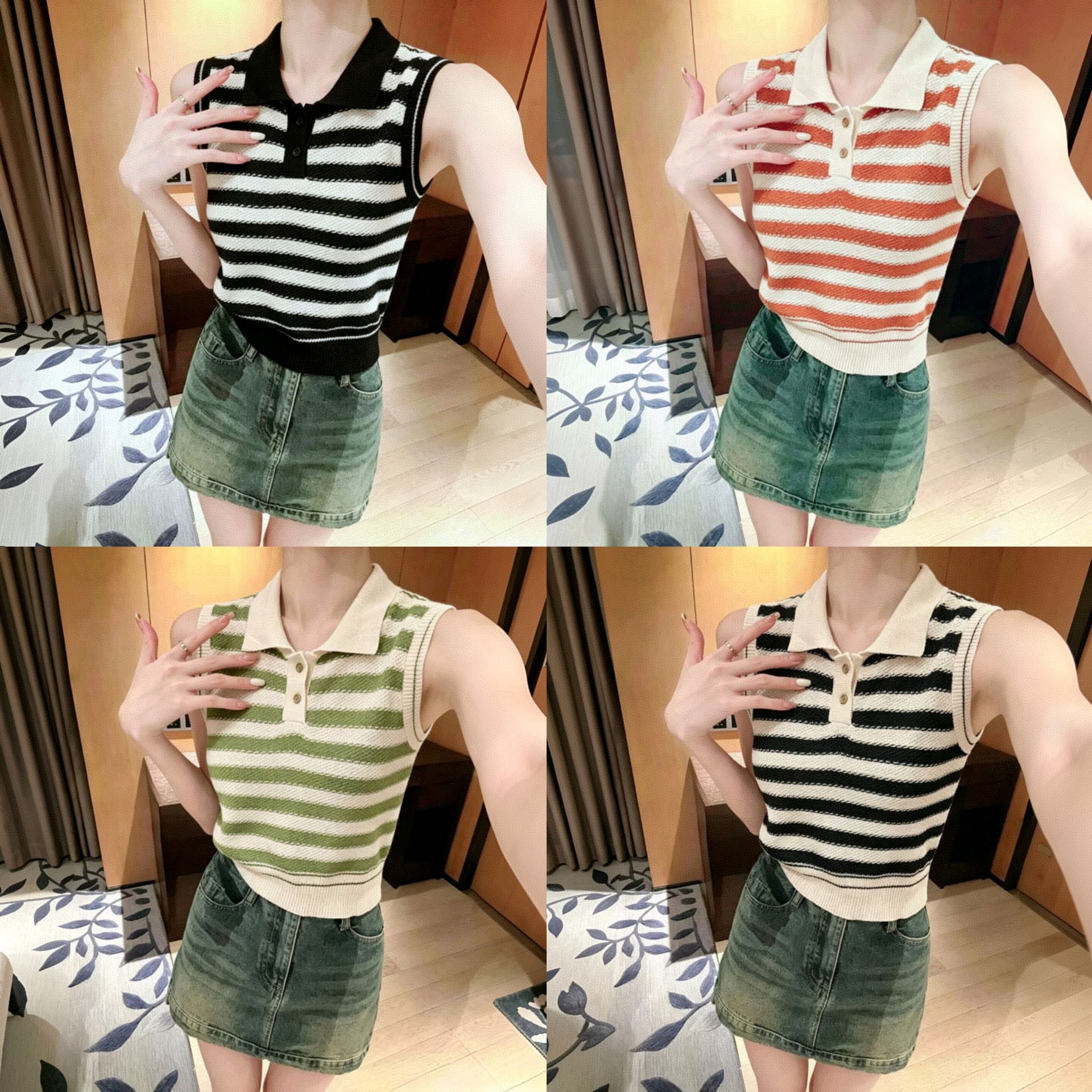 POLO 칼라 민소매 티셔츠 여성 여름 레트로 항구 바람 2026 새로운 디자인 센스 작은 대중 니트 스웨터 스트라이프 맨위
